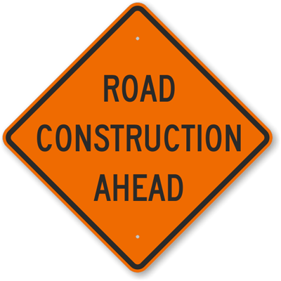 Orange sign with the words Road Construction Ahead